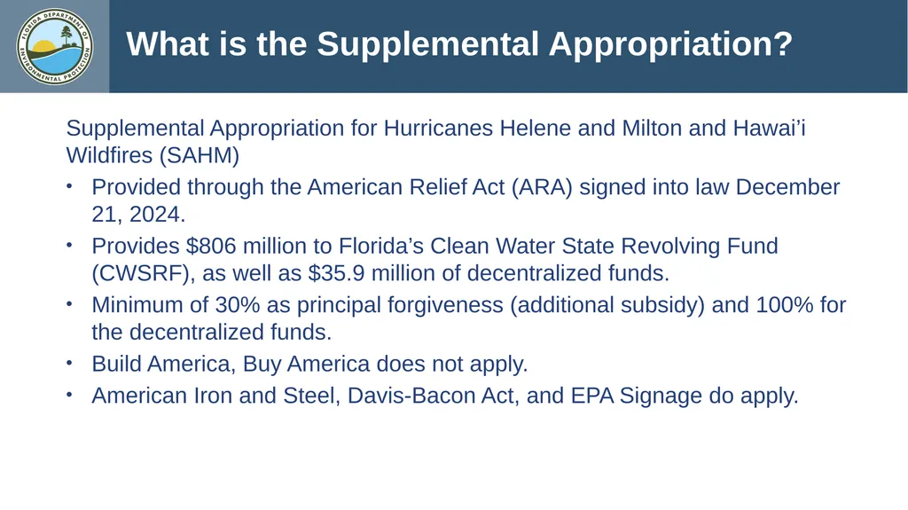 What is the Supplemental Appropriation? - slide 2 of 9