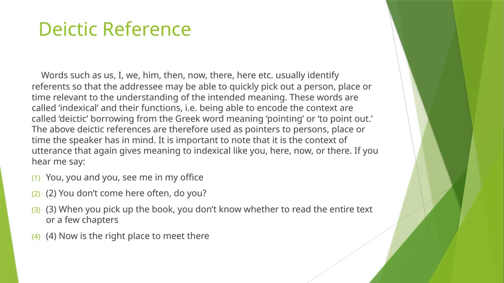 Lesson 5: Deixis Introduction To fully understand - slide 2 of 10