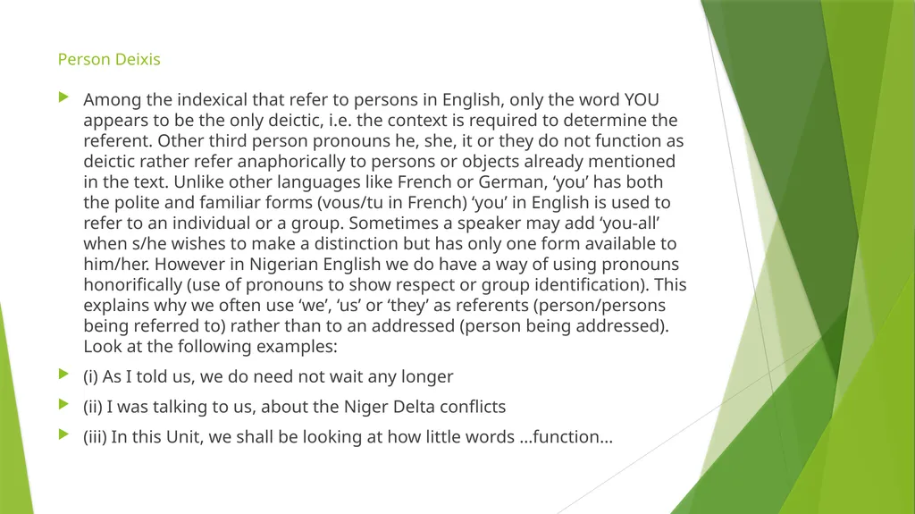 Lesson 5: Deixis Introduction To fully understand - slide 4 of 10