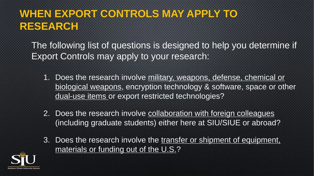 Export Controls Compliance What is the intent of - slide 4 of 16