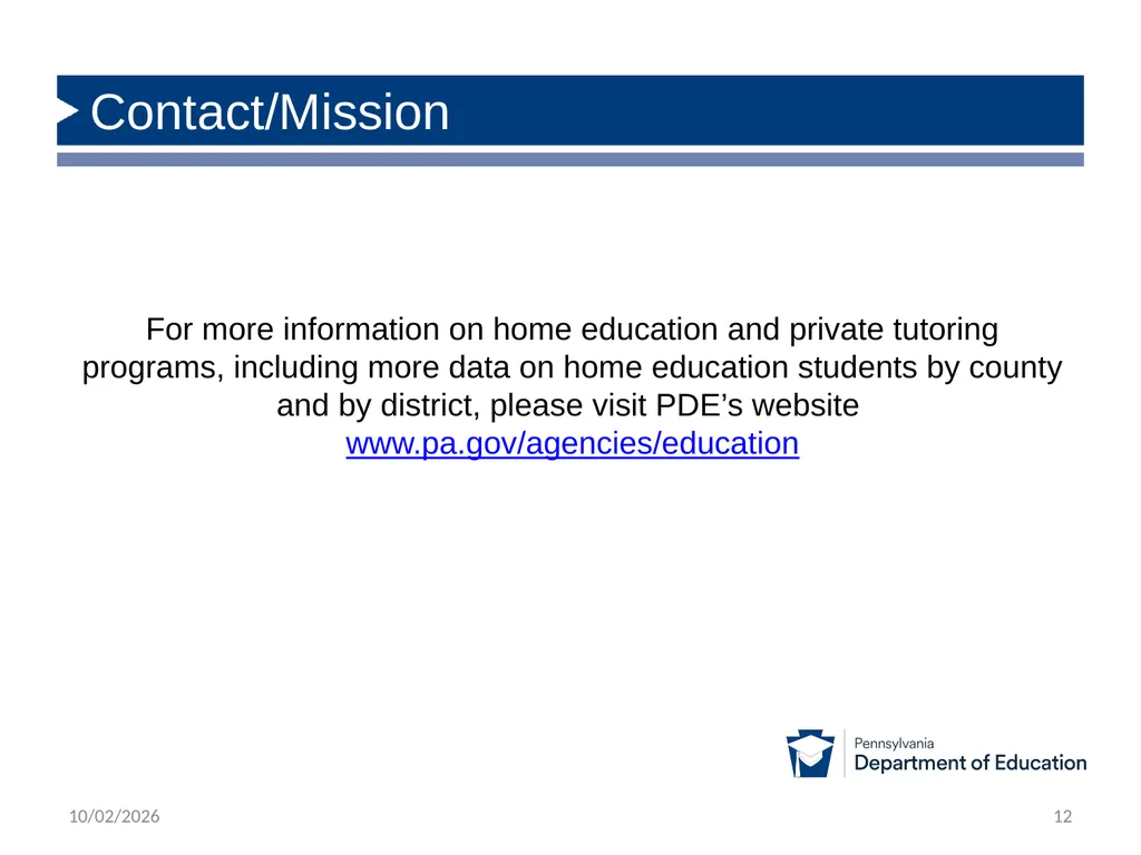 Home Education Program Statistics (Updated to - slide 12 of 12