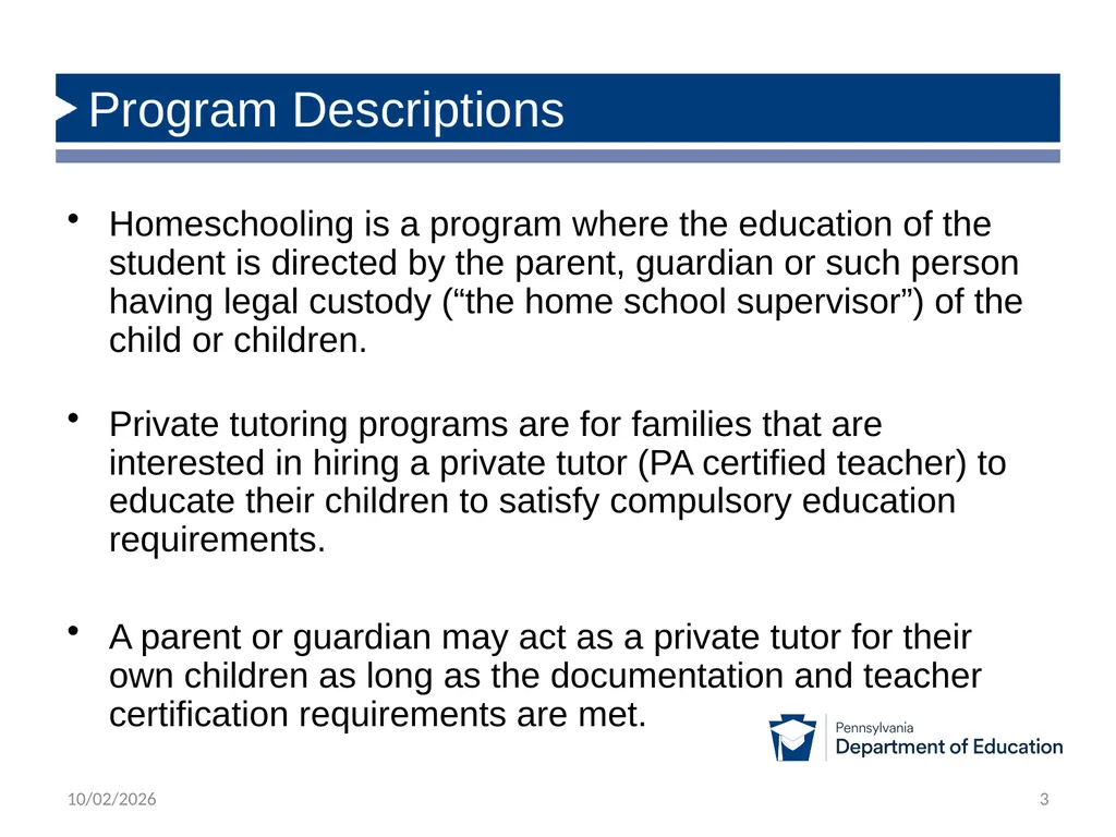 Home Education Program Statistics (Updated to - slide 3 of 12