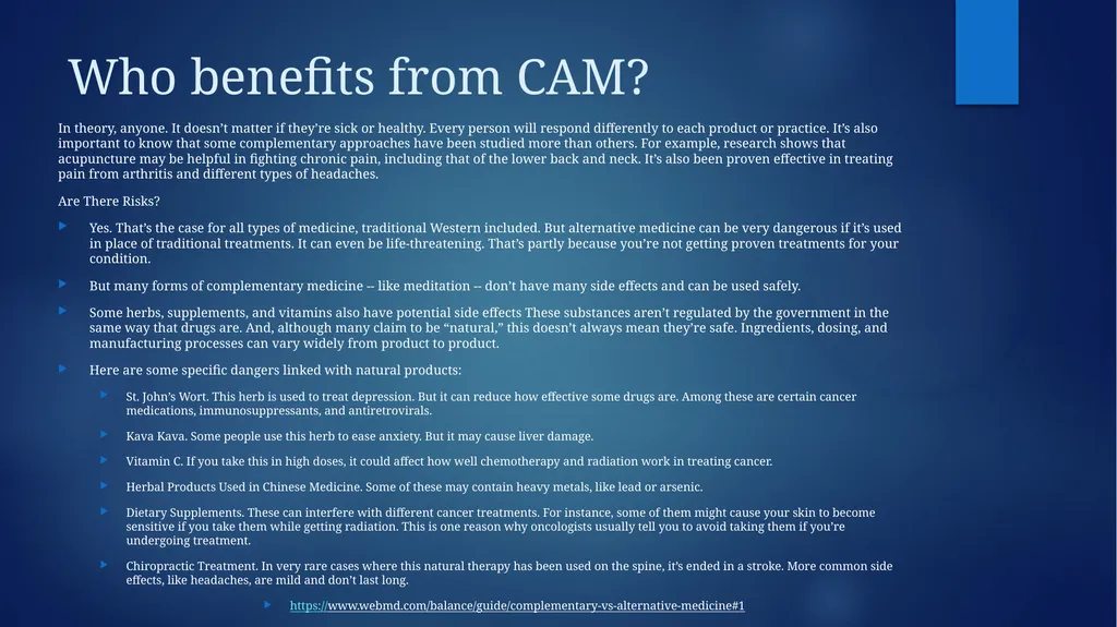 Complementary and Alternative Medicine (CAM) - slide 19 of 20