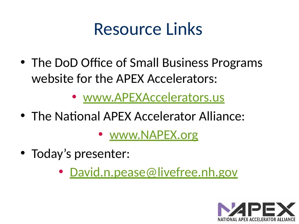 Introduction to the APEX Accelerators Dave Pease - slide 12 of 12