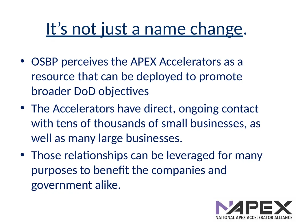 Introduction to the APEX Accelerators Dave Pease - slide 5 of 12