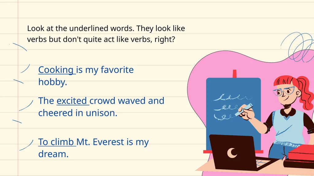Verbals, Gerunds and Participles Lesson for Middle - slide 4 of 18