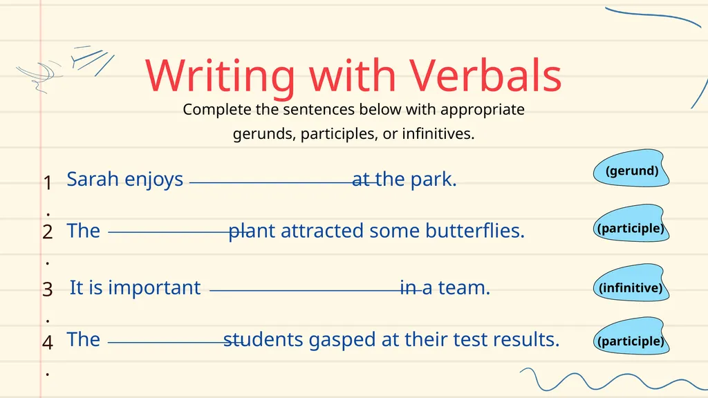 Verbals, Gerunds and Participles Lesson for Middle - slide 16 of 18