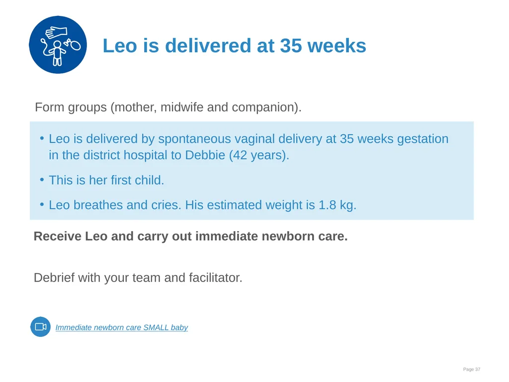 Immediate care at birth Goal and learning outcomes - slide 37 of 41