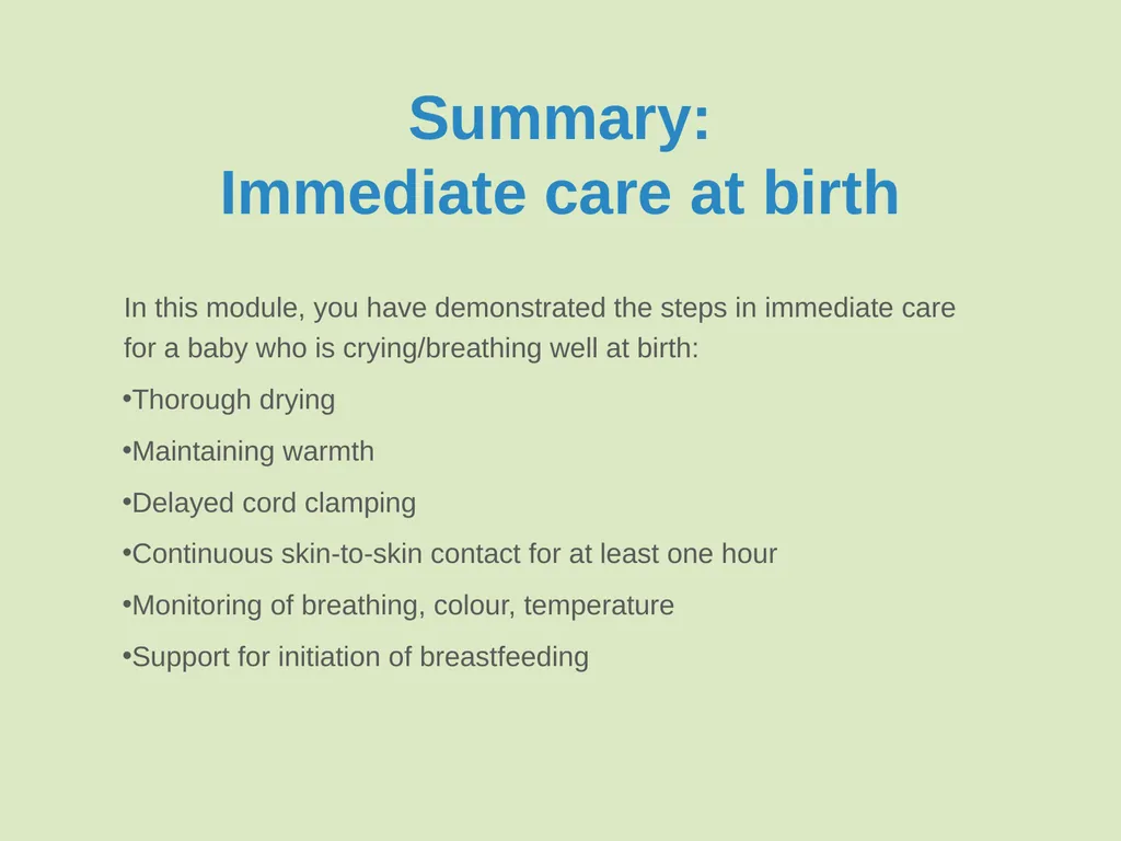 Immediate care at birth Goal and learning outcomes - slide 28 of 41