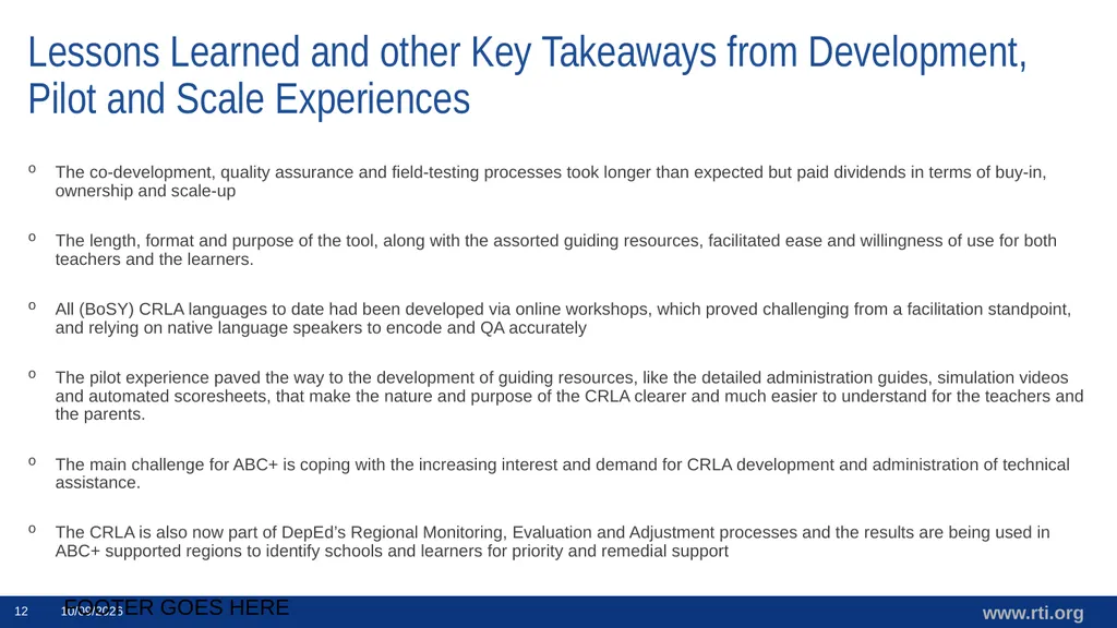 The Comprehensive Rapid Literacy Assessment CIES - slide 12 of 14
