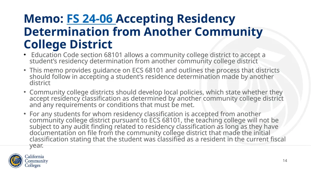 Student Residency Classification Overview and - slide 14 of 43