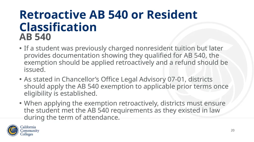 Student Residency Classification Overview and - slide 20 of 43