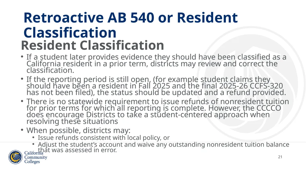 Student Residency Classification Overview and - slide 21 of 43
