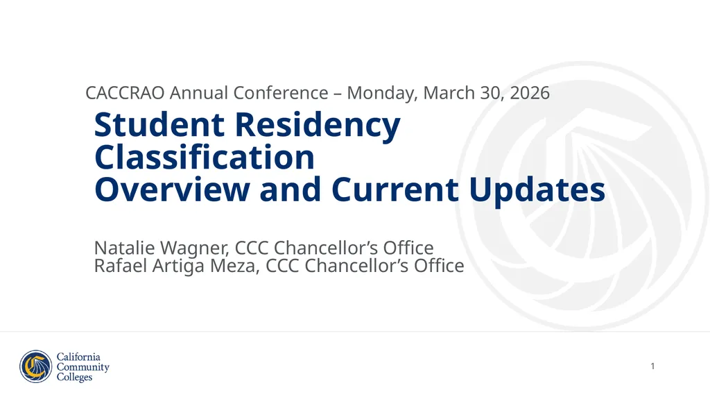 Student Residency Classification Overview and - slide 1 of 43