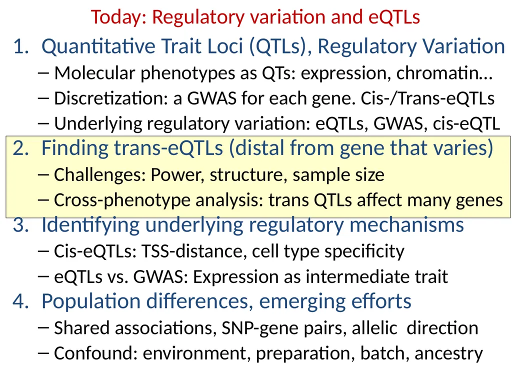 Lecture 16 Regulatory variation and eQTLs Chris - slide 23 of 59