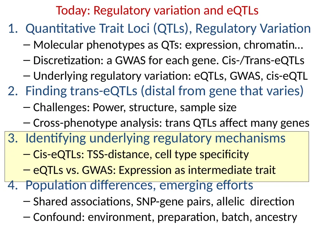 Lecture 16 Regulatory variation and eQTLs Chris - slide 32 of 59