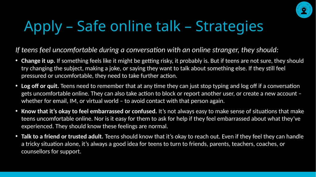 Safe Online Talk Grade 6 - 8 Safety Lesson #3 - slide 11 of 13