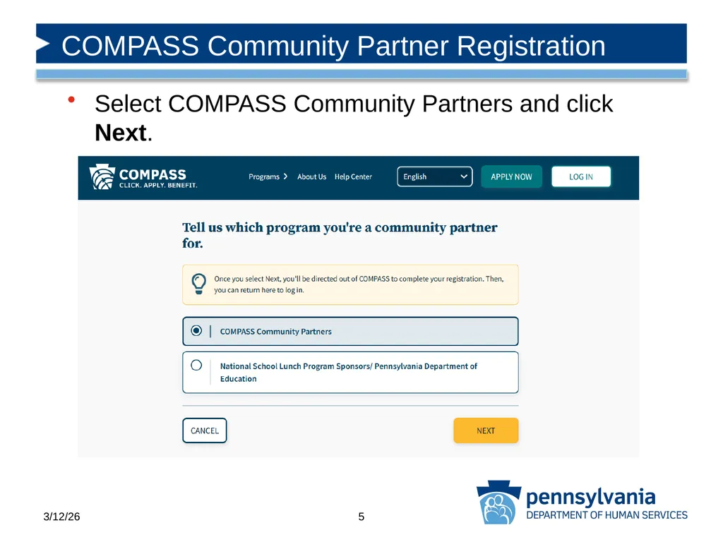 COMPASS Community Partner Registration - slide 5 of 22