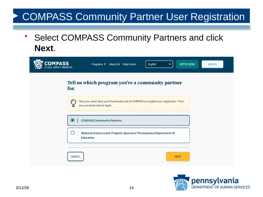 COMPASS Community Partner Registration - slide 14 of 22