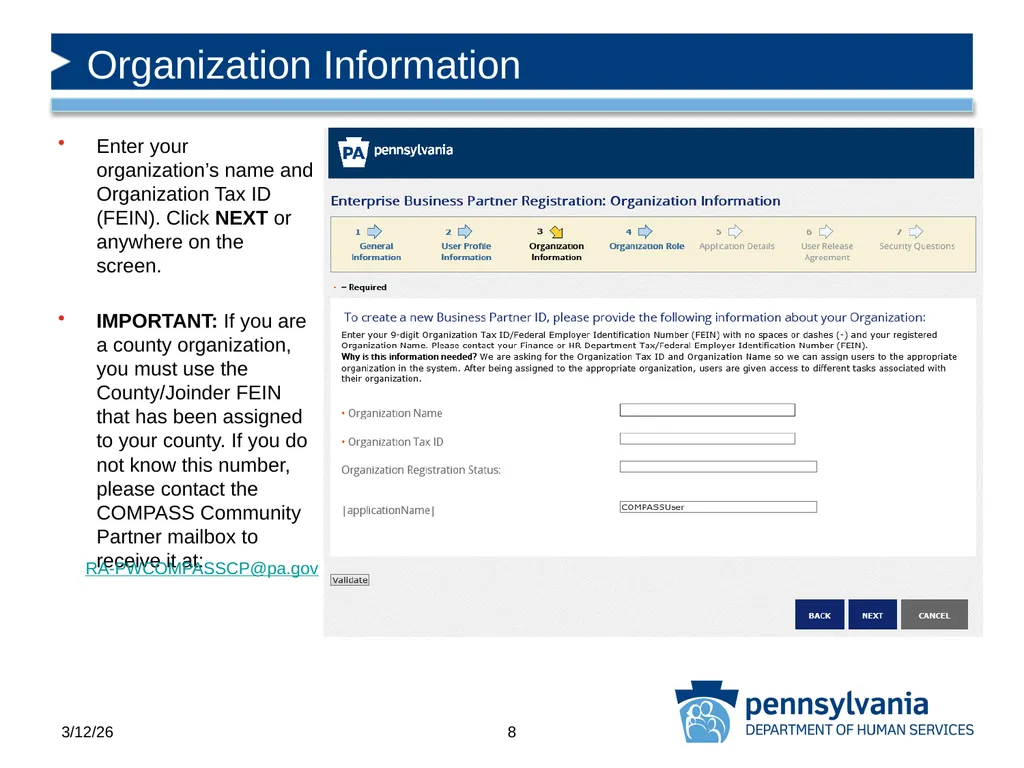 COMPASS Community Partner Registration - slide 8 of 22
