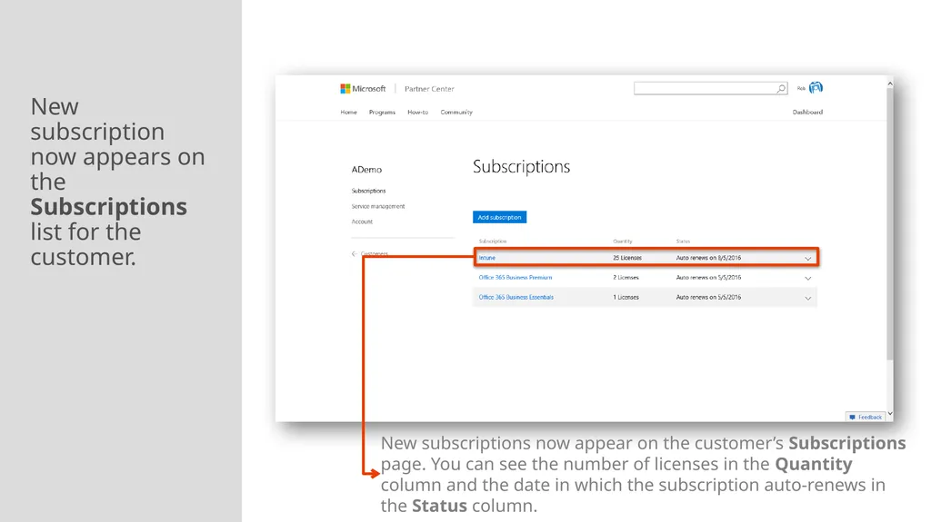 Adding a New Customer and Managing subscriptions - slide 15 of 21