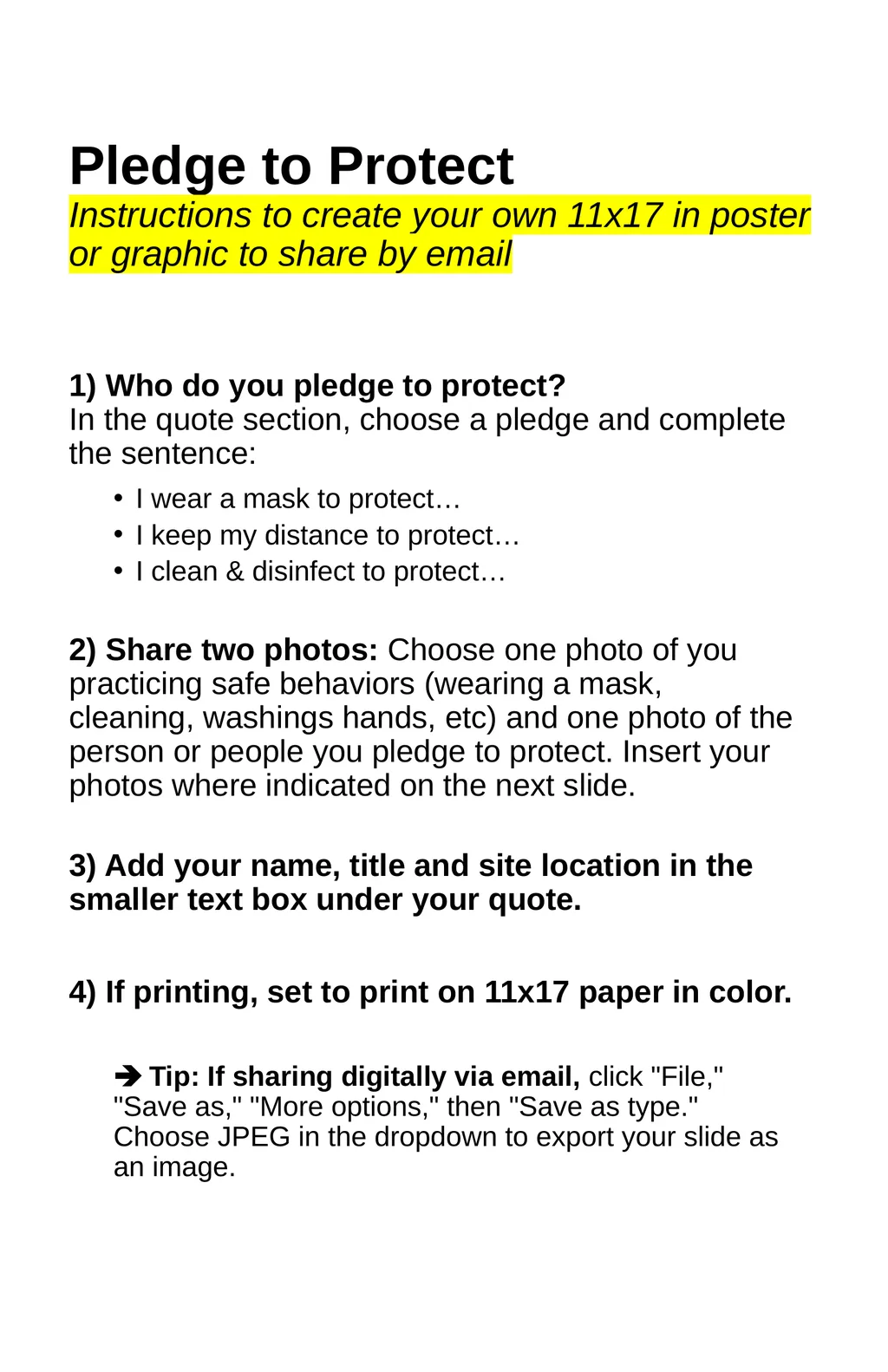 Pledge to Protect Instructions to create your own - slide 1 of 2