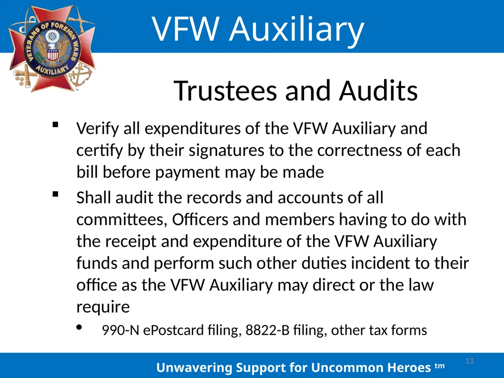 LOCAL AUXILIARY TRUSTEES TRAINING Auxiliary - slide 13 of 32
