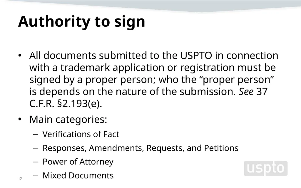 Representation, signatures, and ethical issues in - slide 17 of 42