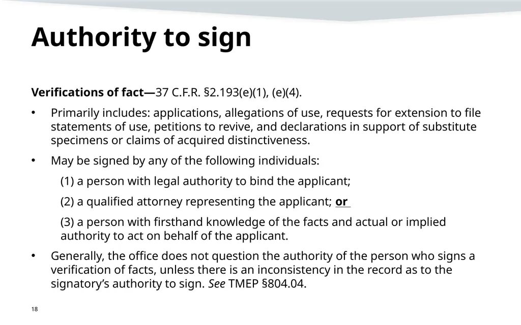 Representation, signatures, and ethical issues in - slide 18 of 42