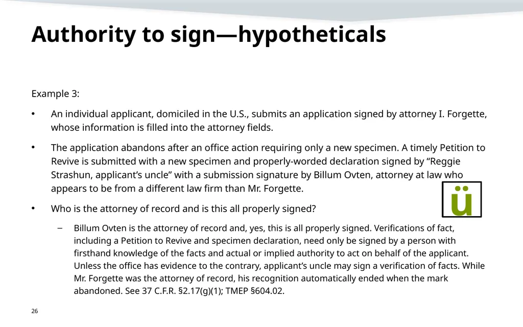 Representation, signatures, and ethical issues in - slide 26 of 42