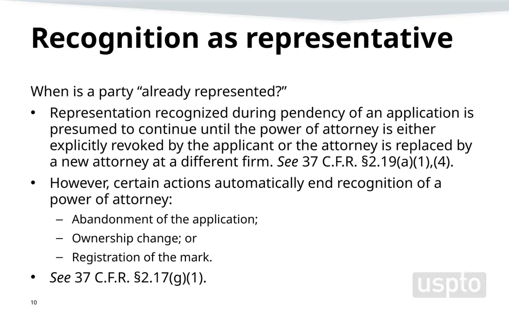 Representation, signatures, and ethical issues in - slide 10 of 42