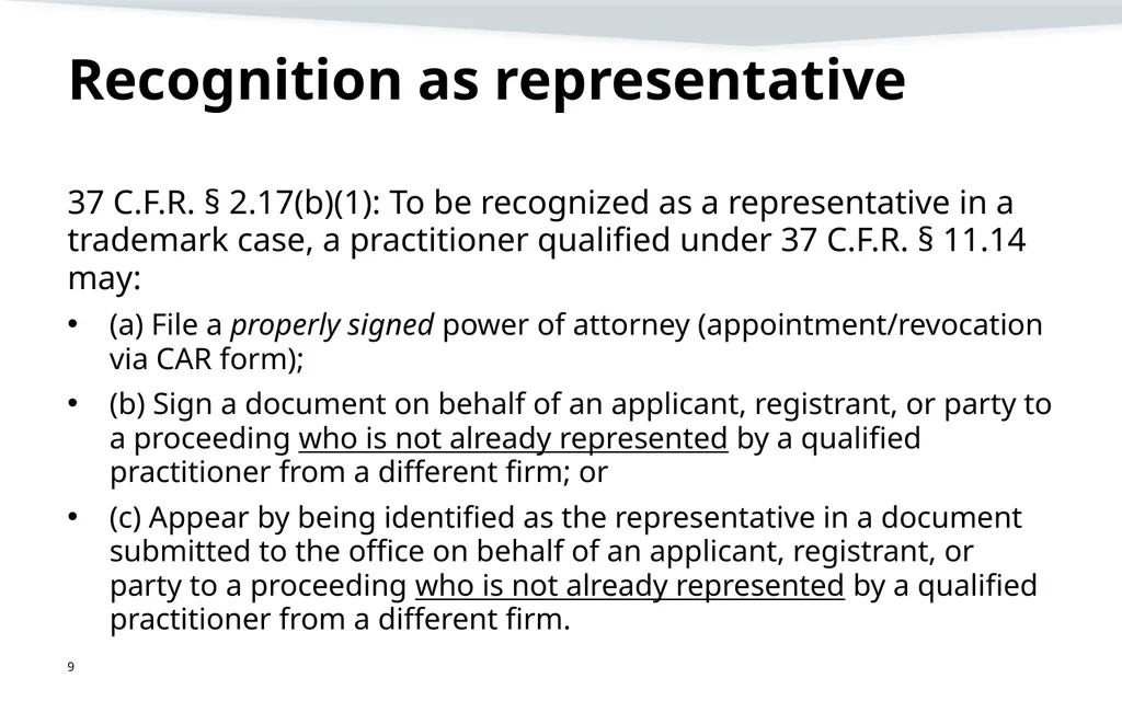 Representation, signatures, and ethical issues in - slide 9 of 42