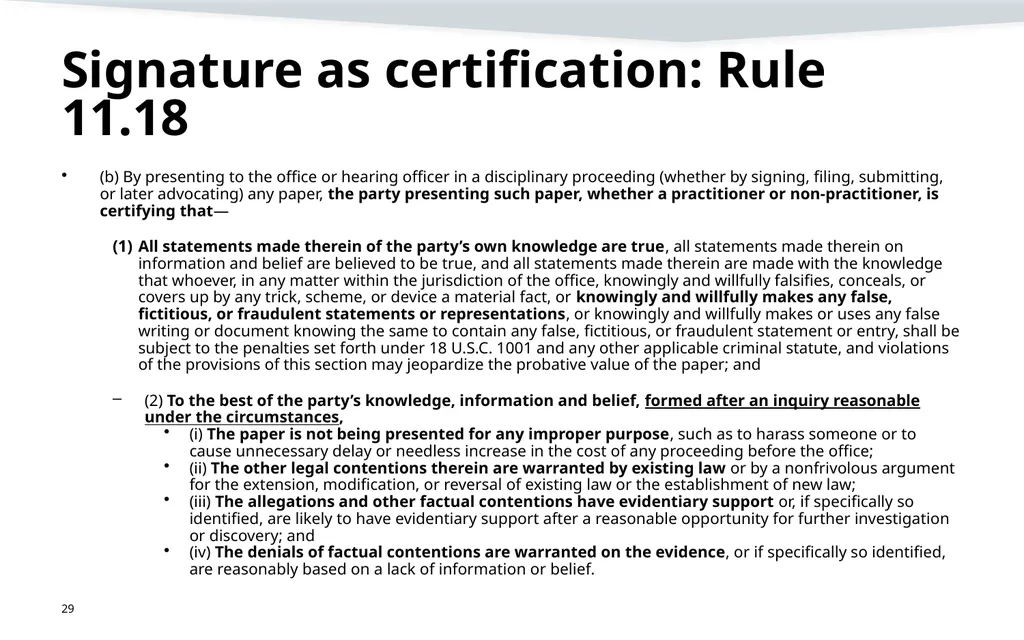 Representation, signatures, and ethical issues in - slide 29 of 42