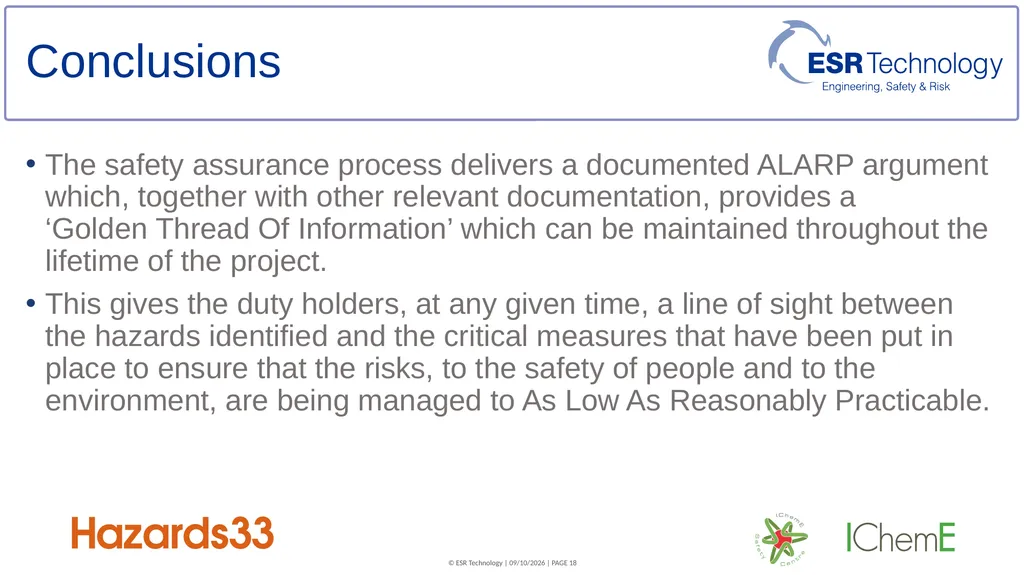 Assessment techniques for supporting ALARP - slide 18 of 19