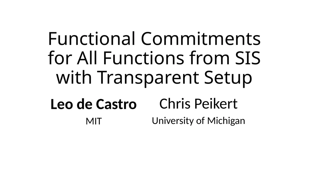 Functional Commitments for All Functions from SIS - slide 1 of 20