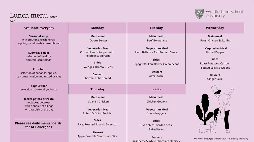 *All menus are subject to change due to - slide 2 of 3
