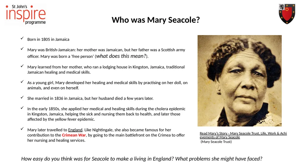 Workshop 2: Seacole Gender, War, and Nursing: - slide 2 of 14