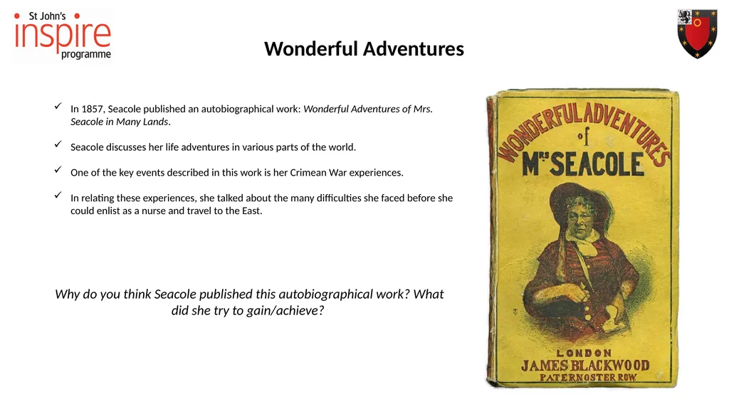 Workshop 2: Seacole Gender, War, and Nursing: - slide 5 of 14