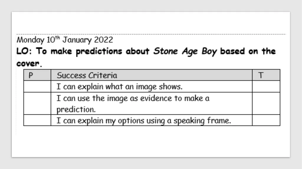 Stone Age Boy Lesson 1 Let’s look at the example - slide 2 of 8
