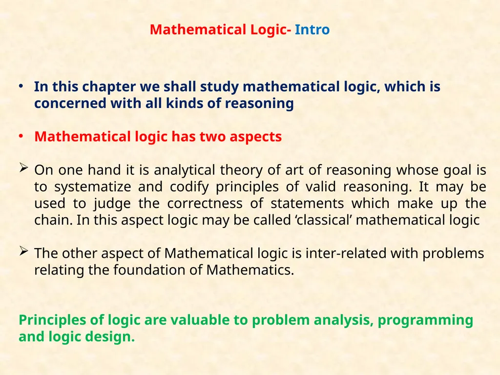 Topic : LOGIC-INTRODUCTION & LOGIC LAWS Subject - slide 2 of 25
