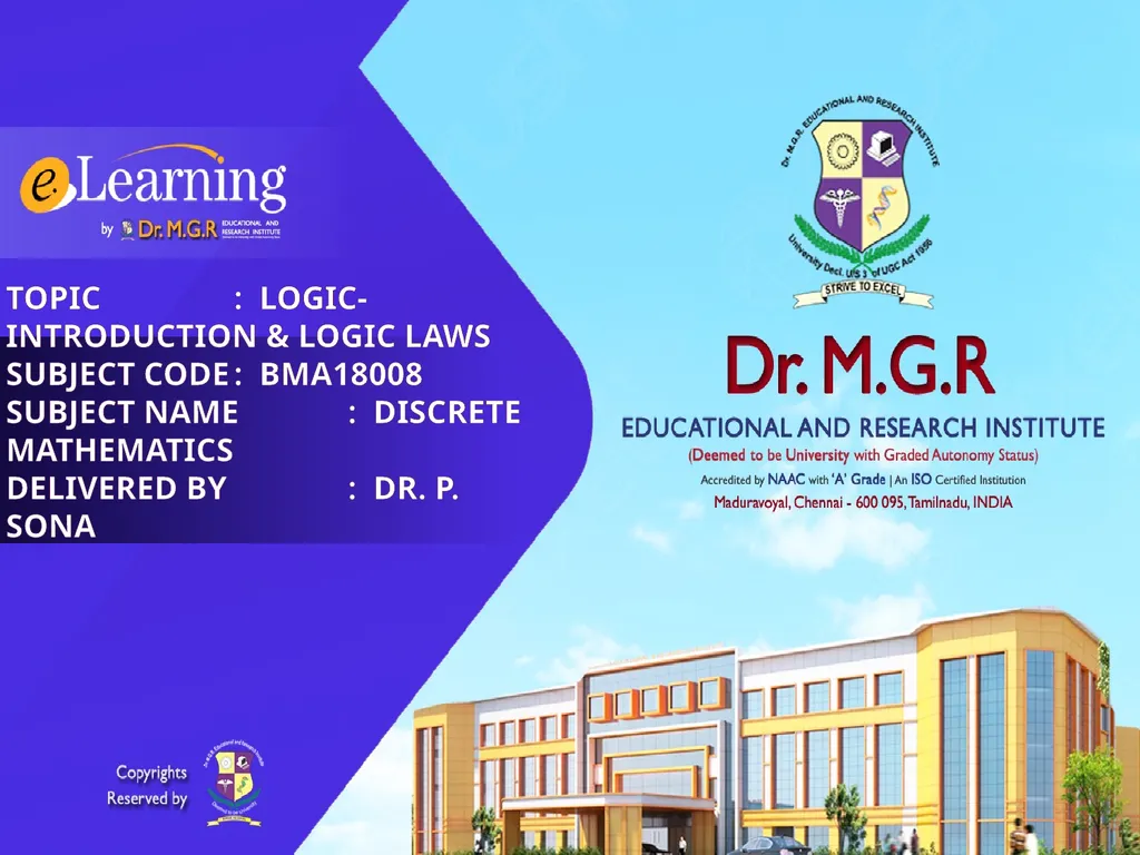 Topic : LOGIC-INTRODUCTION & LOGIC LAWS Subject - slide 1 of 25