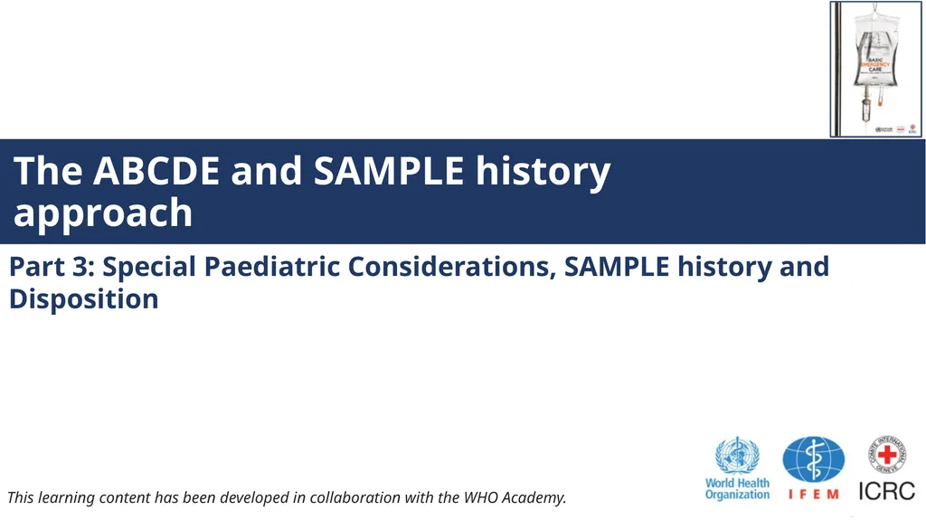 The ABCDE and SAMPLE History Approach Basic - slide 50 of 69