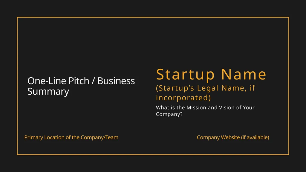 One-Line Pitch / Business Summary Primary Location - slide 1 of 12