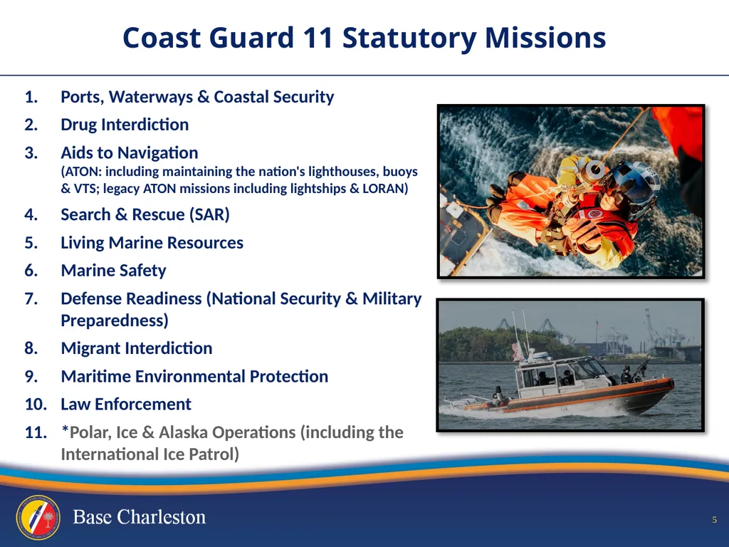 USCG Base Charleston CAPT Eric J. Jones Commanding - slide 5 of 14