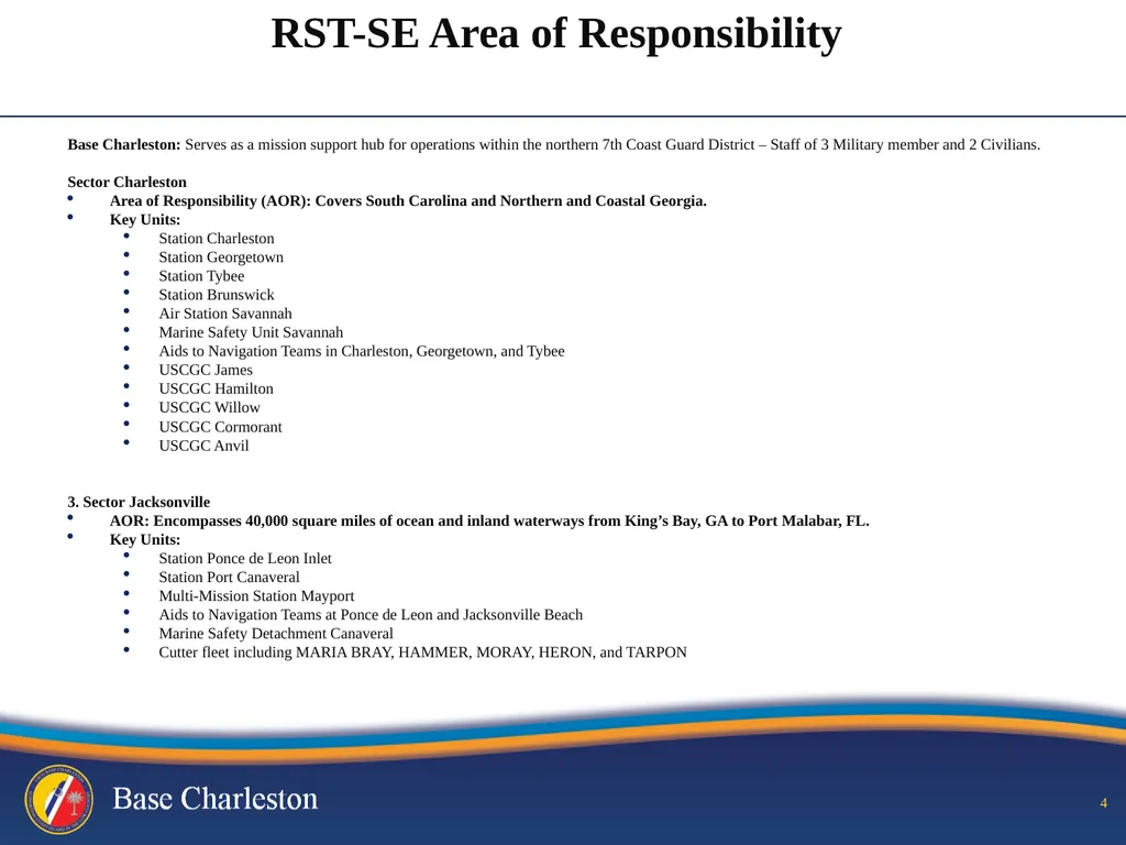 USCG Base Charleston CAPT Eric J. Jones Commanding - slide 4 of 14