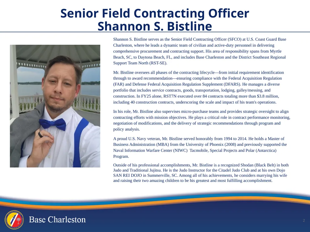 USCG Base Charleston CAPT Eric J. Jones Commanding - slide 2 of 14