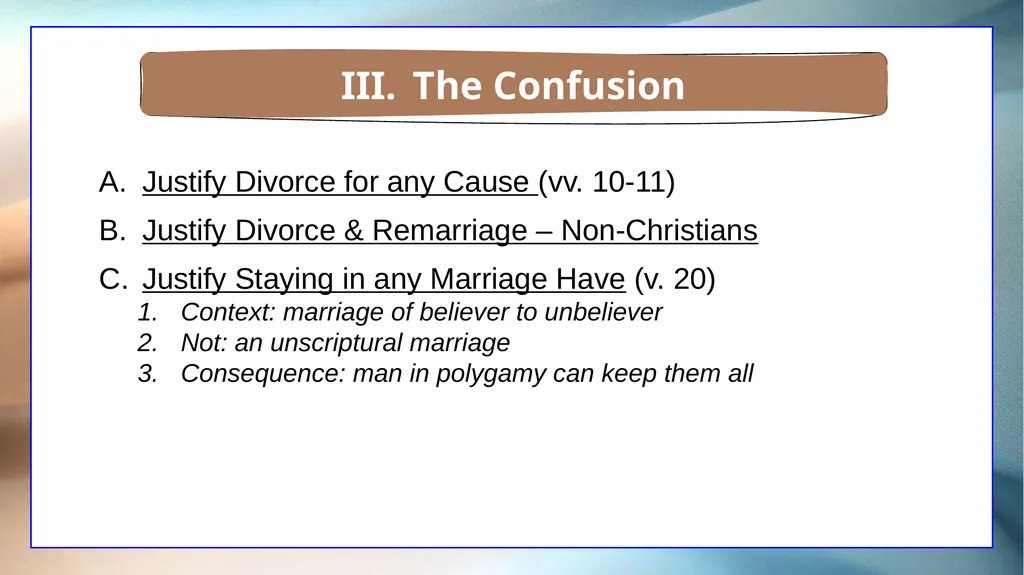 1 Corinthians 7 The Overview The Setting The - slide 24 of 38