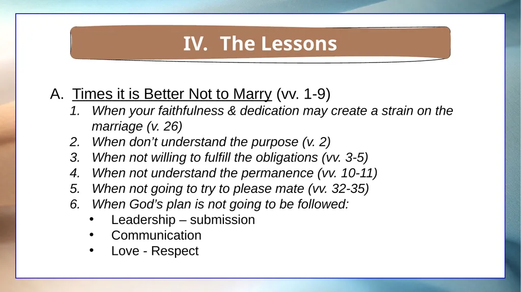 1 Corinthians 7 The Overview The Setting The - slide 26 of 38