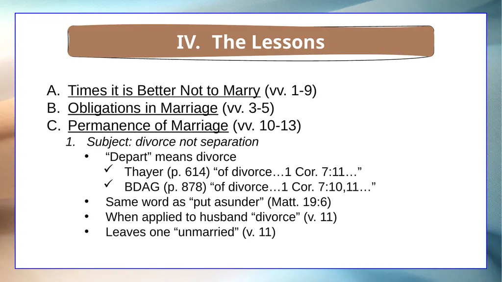 1 Corinthians 7 The Overview The Setting The - slide 28 of 38