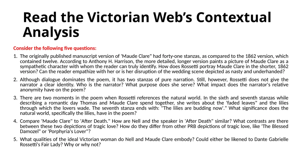 Maude Clare WALT: consider Victorian attitudes - slide 11 of 12